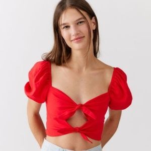 Urban Outfitters Renewal Remnants Eco Linen Puff Sleeve Top